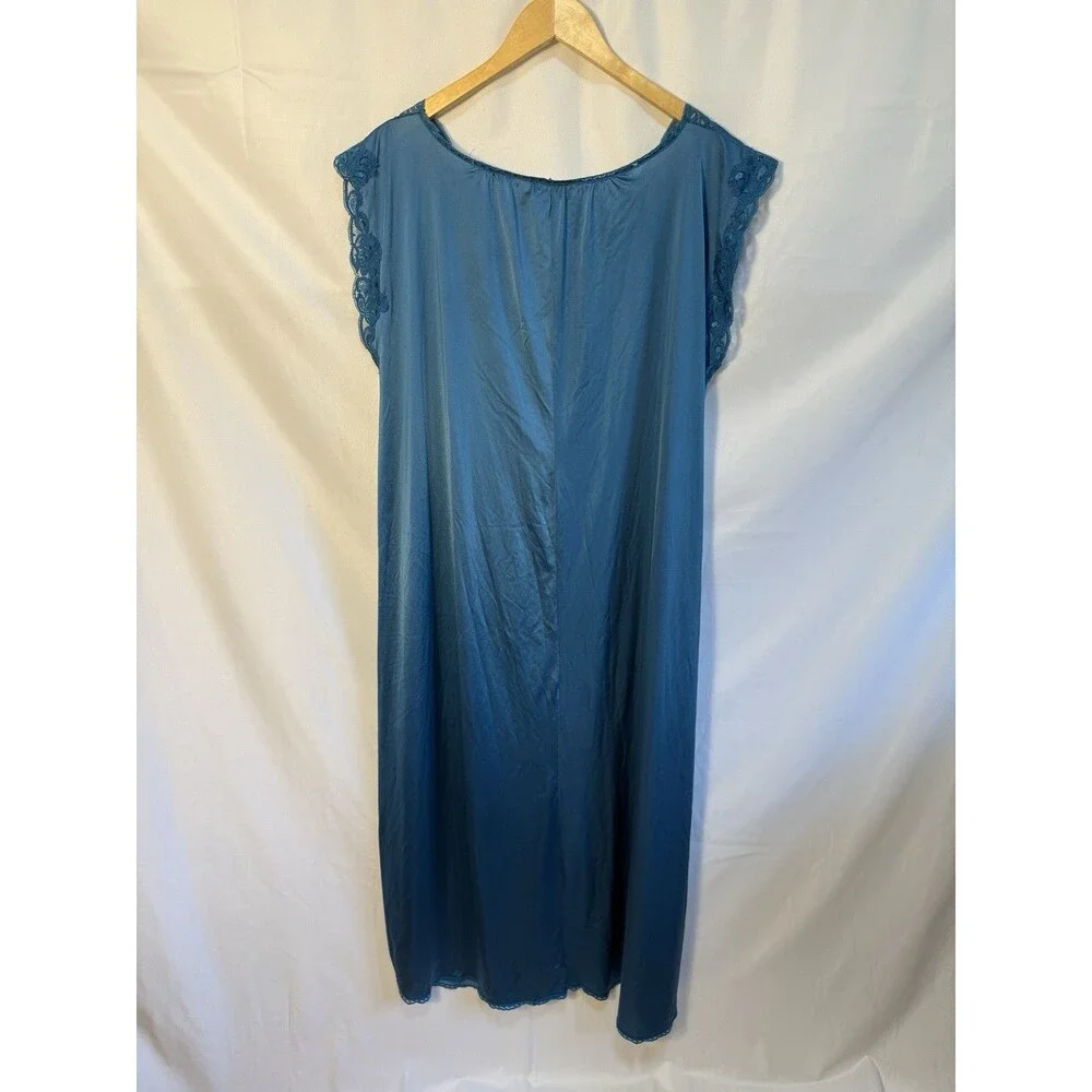 Vintage Miss Elaine Nightgown Dress Babydoll Turquoise blue Nylon Large Made USA